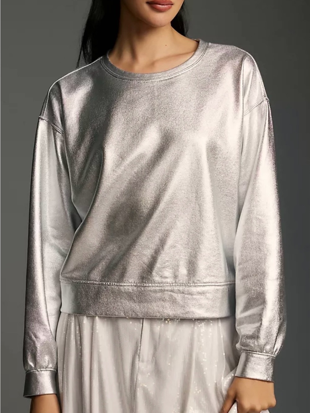 Free People Shimmer Crewneck Sweatshirt in Silver